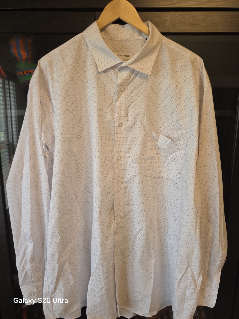 Calvin Klein Men's Light White Dress Shirt with Micro Dot Pattern